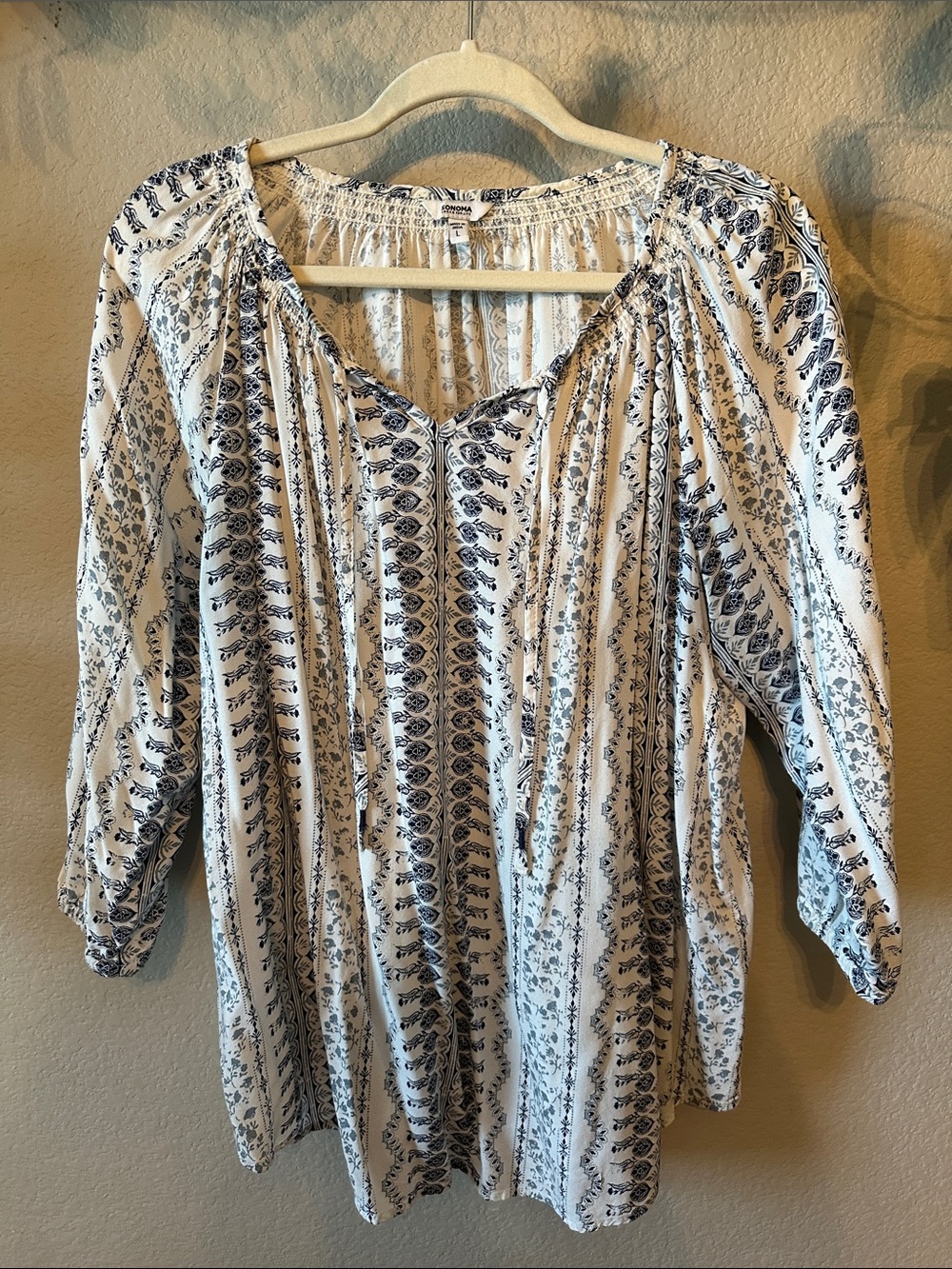 Sonoma White Tunic with Navy Paisley Print